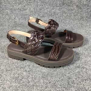 Cole Haan Cressida Lug Sandal Women 9.5 Brown Croc Embossed Leather Platform